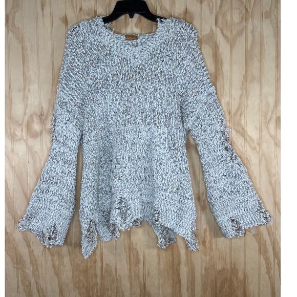 POL Distressed Confetti Knit Hooded Pullover Sweater Cottagecore Boho Chunky M - Picture 2 of 14